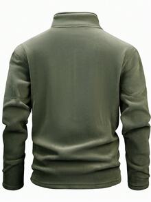 1/4 Zip Fleece Jacket For Men, Solid Color Outdoor Casual Sweatshirt, Thick & Warm, Elastic Drawstring Hem, Suitable For Outdoor Activities, Cycling, Hiking, Running, Fishing, Daily Casual Wear, Green,Winter - Army Green - View 2