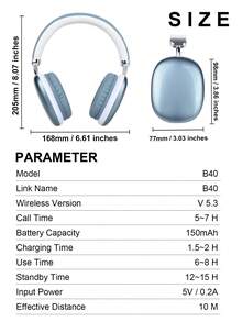 Gerripuer 360°环绕声无线耳机，5.3智能芯片，高保真音频，双连接，抗干扰，长电池寿命，时尚设计 - 藍色 - 查看 5