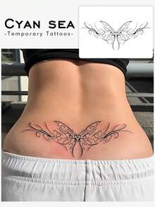 1pc Waterproof, Sweatproof, Non-Reflective Temporary Tattoo, Fashionable Butterfly Wing Totem Design, Suitable For People For Daily Use - Black - View 1