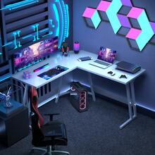DEVOKO Computer Desk, L-Shaped Corner Desk, Gaming Desk, Workstation For Home Office  Easy To Assemble, White And Black - 白色 - 查看 3