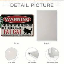 [2D Flat] 1pc Vintage Metal Tin Sign - 20x30 Cm Iron Wall Art, Humorous "Protected By A Highly Trained Fat Cat" Warning, Black With White Text, Perfect For Home, Bar, Cafe Decor & Gift, Halloween & Christmas Aesthetic Room Decor, Metal Wall Art Decor - Multicolor - View 6