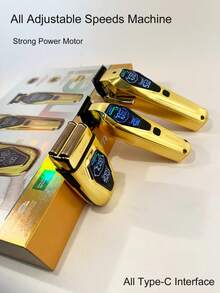 Kemei 三合一专业男士理容套装，包含电动理发器、电动修剪器和T型刀头修剪器（可实现0毫米贴近剃须），以及电动剃须刀套装，是送给男士的绝佳礼物。 - 金色 - 查看 7