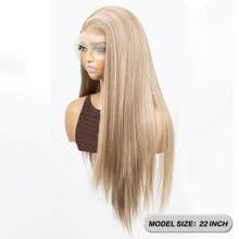 Blonde Highlight Brown Mixed Color 13x6 Synthetic Lace Front Wigs For Women 22 Inch Long Straight Glueless Kanekalon Hair Resistant Synthetic Hair Wigs Free Part 150% Density Ombre Blonde Highlights Mixed Color Heat Resistant Fiber Synthetic Lace Front Wigs Natural Hairline For Women Daily Party Vacation Holiday Use