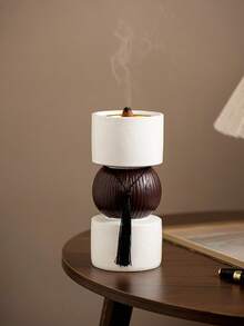 1pc Retro Minimalist Black & White Resin Ball Incense Burner With Silver Metal Incense Holder, Suitable For Home Prayer, Home Decor, Office Decor, Dining Table Decor, Family Activity Room Decor - Multicolor - View 11