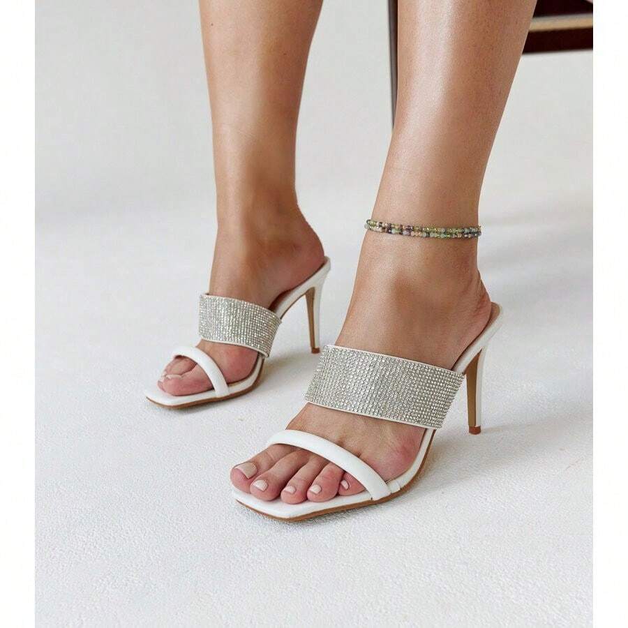 夏季时尚优雅水钻装饰高跟凉鞋