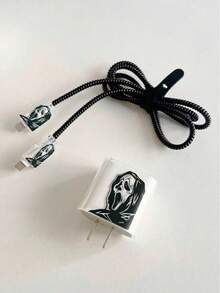 Painted Pattern Protective Charger Case Compatible With IPhone 15, IPhone 14 Pro Max, Transparent Anti-Break Silicone Charging Cable Cover, Compatible With 13/12 IPad, Supports 18W/20W Fast Charging, Minimalist Design Cable Protector, Charger Accessories, Phone Accessories