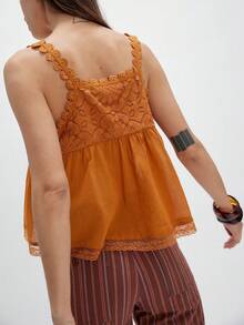 Women Boho Flowy Babydoll Cami Tank Tops Y2K Fairy Lace Trim Spaghetti Strap Tie Front Loose Camisole Crop Tops Summer Backless Sleeveless Vests Shirts Cute Going Out Tops Beach Vacation Streetwear Aesthetic Clothes - 珊瑚橙 - 查看 2