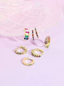 DareSee Set de 7 piezas de pendientes de aro grueso con decoración de circonita cúbica de colores de moda para mujeres, pendientes de cartílago Huggie, para festivales de música, festivales Y2K, regreso a la escuela, otoño, Navidad, invierno, regalos de Navidad