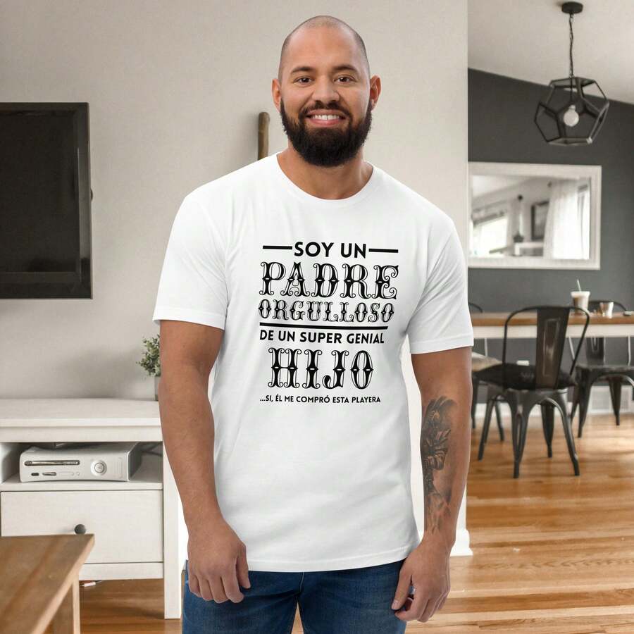 Playera Día Del Padre. " Soy un padre Orgulloso ". Regalo día del Padre. Celebración Papá. Camiseta para Papá. Manga Corta. Cuello redondo. Camiseta Blanca.. - Blanco - Ver 1