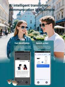 AI Translation Glasses, Wireless Smart Glasses, Support 100+ Languages, Anti-Blue Light Lenses, Built-In Microphone/Speaker, Open Ear Music & HD Calling, Control Photo Taking, USB Magnetic Charging, 360° Spatial Surround Sound, Fashionable Design For Office, Fitness, Hiking, Travel, Business, Study, Perfect Gift For Men And Women - Silvery frame, blue-violet lenses - 查看 11