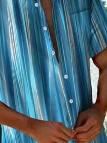 Plus Size Men's Colorblock Single-Breasted Casual Summer Fashion Shirt 032