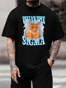 Camiseta para hombre con gato Sigma gracioso - Camiseta de meme, humor de internet, regalo para amantes de los gatos, moda, estampado gráfico, mezcla de algodón cómoda - Negro - Ver 1