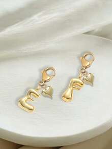 Bubble Letter Cute Necklace Pendant, Bag Charm - Lucky Crystal Pendant With Golden Heart Pendant, Letter A-Z, Shiny Alloy Bag Backpack Keychain - Perfect Gift For Birthday And Special Occasions, Keychain Bag Backpack Car Charm, Gift For Women And Girls, Wallet And Handbag Accessories. Small Gift For Women On Birthday, Valentine's Day, Mother's Day. - Gold - View 6