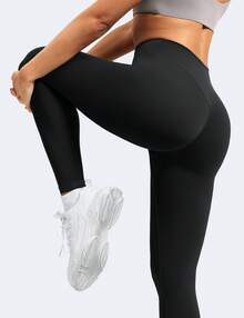 YEOREO Leggings For Women Hidden Scrunch High Waisted Yoga Pants V Cross Tummy Control Craze Compression Workout - Black - View 2