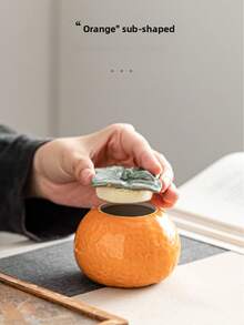 1个200毫升仿橙色陶瓷茶罐，适合储存各种食物，适合婚礼、结婚、糖果罐、陶瓷礼品、茶具配件、父亲节、母亲节返校礼物