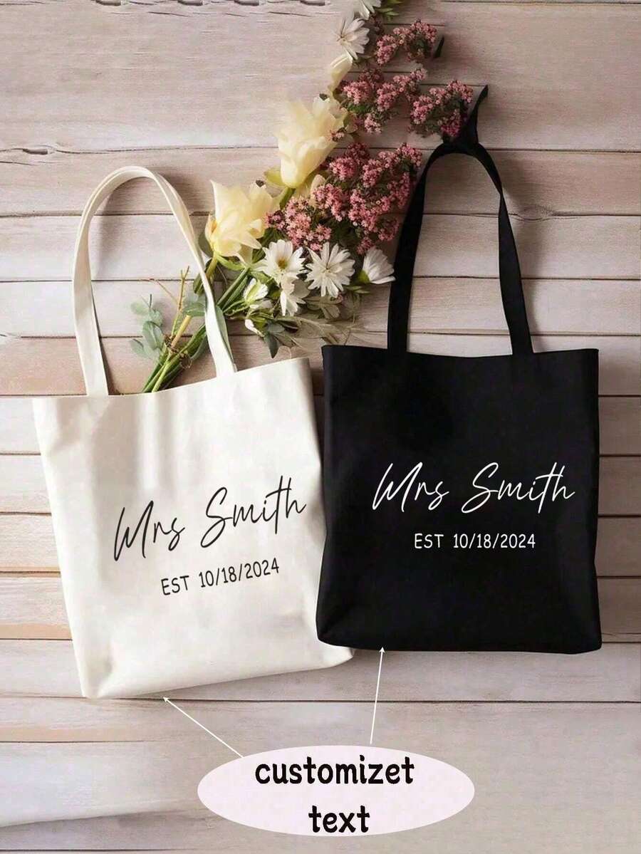 1个定制姓名日期帆布手提袋,个性化手提包,可定制姓名或文字,可折叠,大容量轻便,时尚百搭,女士背包/大学背包,送给女性、职场新人、上班族、女朋友、粉红女孩的理想礼物,适合毕业、婚礼、学习用品、返校、学校礼物、办公室、学校、教室、教师礼物、大学、同事、宿舍、老师、男孩女孩、青少年、初中生、高中生、大学生、大一新生、大二学生、低年级学生,永远的爱 - 彩色 - 查看 1