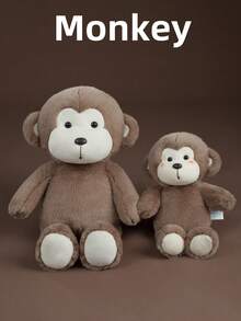 1个23厘米/9.05英寸新款可爱猴子毛绒玩具，猴子填充动物，绵羊毛绒玩具，适合作为女孩生日礼物、猴子毛绒抱枕或儿童节礼物 - 棕色 - 查看 9