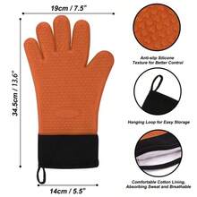 Silicone Oven Mitts Heat Resistant Gloves Kitchen BBQ Grill Gloves 1 Pair Orange - Orange - View 3