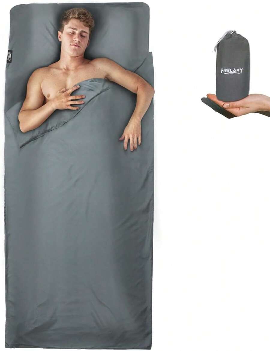 Frelaxy Sleeping Bag Liner, XL Travel Sheet &Amp; Camping Sheet For Backpacking, Hotel, Hostels &Amp; Traveling, Comfy &Amp; Easy Care, Full-Length Zipper/No Zipper - Dark Gray - No Zipper - View 1