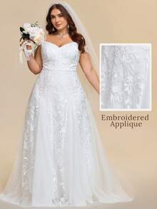 EVERPRETTY Váy cưới đính cườm thêu dây mảnh cỡ lớn thanh lịch cho đám cưới bãi biển trong vườn, cô dâu - trắng - Xem 3