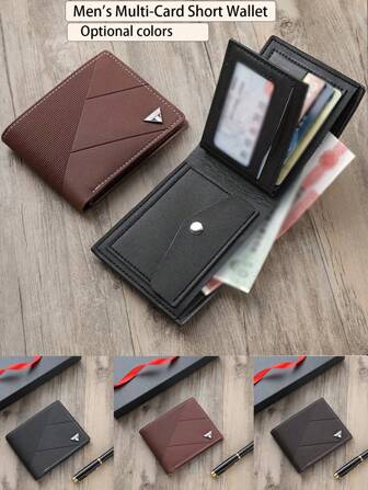 3/2/1 pieza Cartera corta de hombre, soporte de tarjetas de moda simple, cartera de licencia de conducir con cremallera, cartera de gran capacidad, cartera corta de hombre, cartera horizontal de negocios casuales de moda para hombre, cartera de gran capacidad portátil, opcional color negro-marrón-café, forro de poliéster duradero, diseño de bloque de color