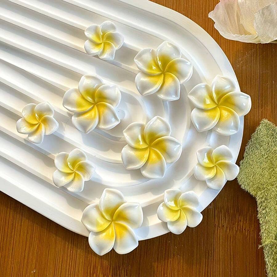 10/12/30 件手工发夹配件，渐变白色雏菊花 DIY 珠宝配件，无香平背 - 白色 - 查看 1