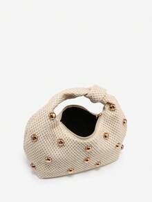 1 pieza Bolso de hombro/axila tipo baguette de mujer con estilo vintage, casual, rojo Angola con estampado de leopardo, bohemio, hippie, de ganchillo hueco y concha marina, adecuado para - Albaricoque - Ver 6