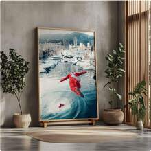 1 件墙画查尔斯·勒克莱尔摩纳哥大奖赛泳池跳跃 F1 海报印刷或帆布墙画 | 标志性装饰 | 赛车胜利飞溅帆布画艺术夏季假期帆布画 - 适合家居装饰爱好者