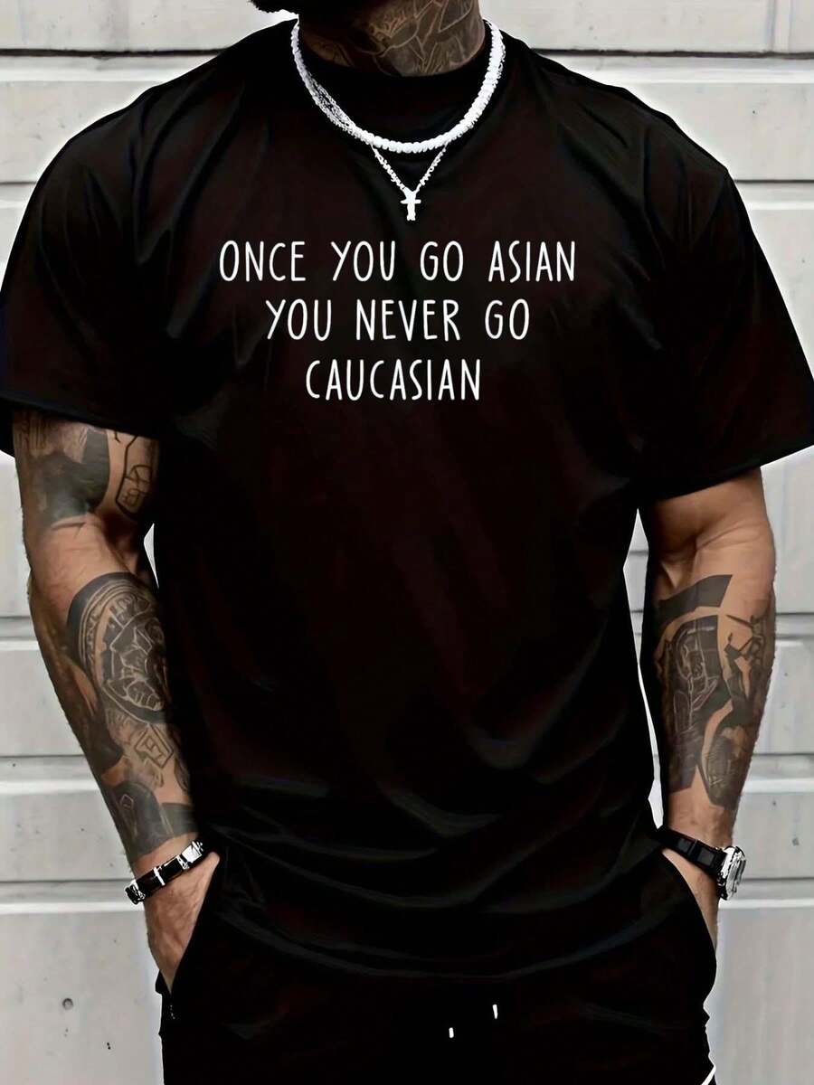 100% Cotton Shirt Black Once You Go Asian You Never Go Caucasian Funny Retro Vintage T-Shirt Men Shirt - Black - View 1