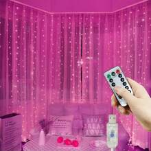 1 件窗帘仙女灯,USB 供电 LED 仙女灯串,具有 8 种照明模式,适用于派对、客厅、卧室、室内装饰、婚礼、生日、单身派对(暖白/白色/多色) - USB窗簾燈 - 查看 21