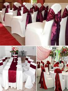10 pièces Chemin de table en satin, 30*275cm/17*275cm, lisse, couleur bordeaux unie, convient pour les mariages, anniversaires, dîners, cérémonies de remise des diplômes et autres événements. Peut également être noué en nœuds pour la décoration des chaises.