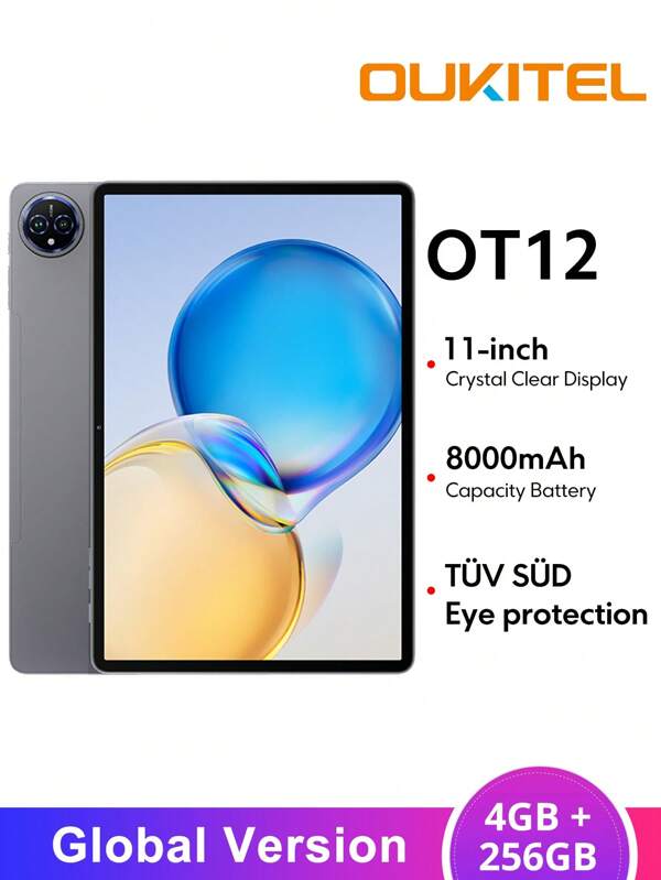 OUKITEL OUKITEL OT12 Tablet Global Version 11" HD IPS Display 800*1280 Resolution Unisoc Tiger T606 CPU 13MP Main Camera 8000mAh Battery 535g Lightweight Face Unlock Support Wifi And Sim Card Support Widevine L1