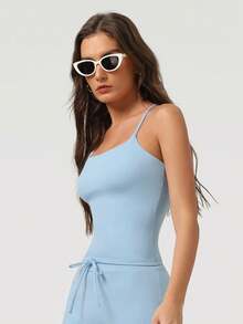 Sodalemon 女士交叉露背无袖运动训练跑步加厚高支撑户外瑜伽背心，夏季 - 淺藍色 - 查看 5