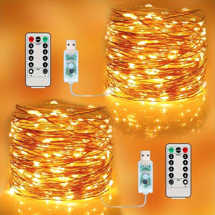 Luzes de Fada LED, Alimentação por Bateria/USB com Controle Remoto, Guirlanda de Luzes, Luzes Cintilantes de Fio de Cobre para Decoração de Casa, Jardim, Festa, Casamento, Quarto, Ano Novo