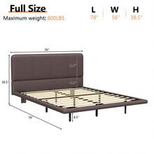 MERAX Floating Bed Frame With LED Light, Modern PU Leather Platform Bed, No Boxing Spring Needed, Assemble Easily,Full Size-Coffee - 全尺寸咖啡 - 查看 6
