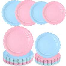 Set de 10 piezas/20 piezas/40 piezas, Platos de papel para revelación de género para fiesta temática de niño o niña, platos en forma de abanico de 7" y 9" en color rosa claro y azul para postres en fiestas de cumpleaños, bodas, bautizos y otras celebraciones - Multicolor - Ver 1