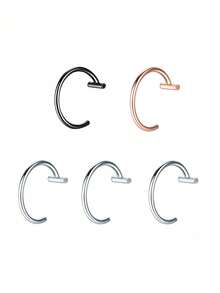 5 件装唇鼻环中性 10 毫米/0.39 英寸银色/金色/黑色朋克唇形耳鼻夹假膜片带穿孔唇环身体首饰钢环