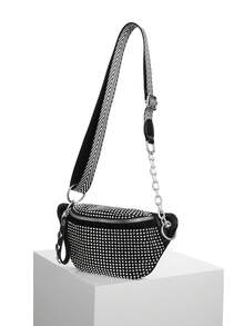 DareSee 女士镶钻单肩包迷你斜挎包，配有可调节肩带，亮面镶钻胸包/腰包，适合音乐节、Y2K 节、返校季、秋冬季节等场合，是音乐节的理想礼物。 - 銀色 - 查看 3