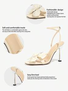 Dam vår/sommar utomhus högklackade sandaler, mode exklusiva 3D fjärilssandaler med fyrkantig tå, smal hög klackrem, sexiga korsremmar, eleganta mångsidiga aprikosfärgade skor - Aprikos - Visa 7