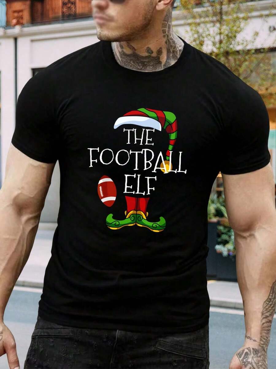 Camiseta divertida de duende de fútbol - Ropa festiva navideña para hombres y mujeres - Regalo perfecto para aficionados a los deportes y fiestas navideñas - Regalo para papá - Negro - Ver 1