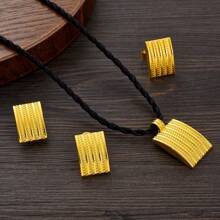 Set de bijuterii de culoare aurie 3 buc, colier cu pandantiv pătrat geometric, cercei inelar, cadou clasic elegant pentru petrecere de nuntă pentru mireasă africană