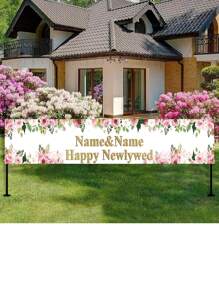 1pc Customizable Bride & Groom Wedding Name Backdrop, Romantic Floral Newlywed Joyful New Design For Photo Shoot, Party, Outdoor Banner