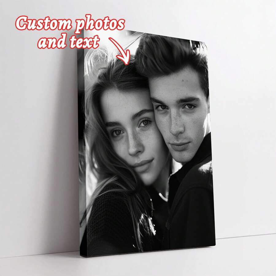 1 Stück Personalisierte Schwarz-Weiß Paar Leinwandkunst mit Holzrahmen - Individueller HD Foto Muster für Hochzeit, Jahrestag oder Valentinstag Geschenk - Perfekt für Wohnzimmer, Schlafzimmer oder Bürodekoration - 30 x 40 cm, Personalisierte Kunst mit Leinwand in Rahmenoptik Hochauflösender Muster