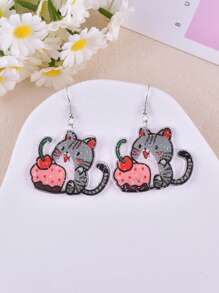 1 Pair Lovely Cake, Cat, Sea Fish, Skull Cat Design Earrings For Women, Party Jewelry Decoration