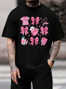 Camiseta gráfica de enfermera linda con lazos rosas, camiseta de médico, regalo para trabajadores de la salud, ropa para estudiantes de enfermería, alternativa a la bata quirúrgica para el Día de San Valentín para el esposo - Negro - Ver 1