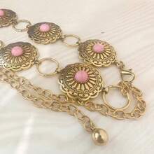 镂空波西米亚风腰链，时尚可调节腰带，金属装饰，女士派对，菱形格纹，街头风，锌合金材质，适合万圣节、婚礼、春夏秋冬等场合。 - 古金色 - 查看 1