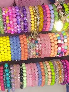 10pcs/Set 8mm/10mm Random Mixed Color Glass Beaded Women Bracelet Stacking Set, Birthday Gift For Friends & Couples