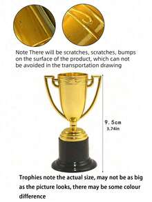 1/2/6 件迷你镀金塑料奖杯，优雅的金色塑料奖杯套装，带黑色底座的微型获奖奖杯，非常适合比赛、化装舞会和庆祝活动。 - 金色 - 查看 6