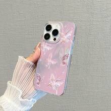 A Stylish Phone Case Does Not Include A Lanyard Or Stand. Case For S30 S30 Ultra S25 S24 Plus 5G S23 S22 Ultra S21 S20 A03S A04S 4G A12 A13 A14 A15 A23 A25 5G A32 A51 INS, Gradient Pink Case With Butterfly And Pearl Design. - Y2 - 查看 5