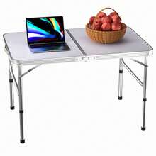 AutoFu Adjustable Height Folding Table Aluminum Foldable Portable Camping Picnic Table,  Laptop Bed Tray Table, Party Trestle Dinner Buffet Table - White - View 4
